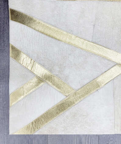 Özel Tasarım Varaklı Krem Gold Deri Patchwork Halı - 4