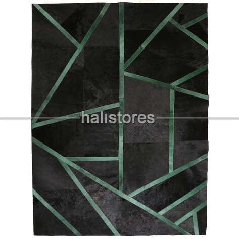 Özel Tasarım Varaklı Siyah-Yeşil Deri Patchwork Halı - 2