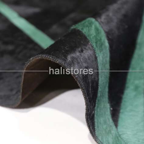 Özel Tasarım Varaklı Siyah-Yeşil Deri Patchwork Halı - 4