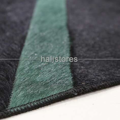 Özel Tasarım Varaklı Siyah-Yeşil Deri Patchwork Halı - 5