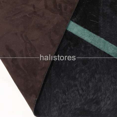 Özel Tasarım Varaklı Siyah-Yeşil Deri Patchwork Halı - 6