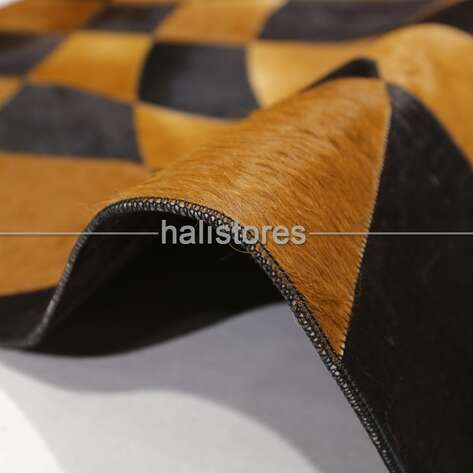 Özel Tasarım Yuvarlak Deri Kahve Patchwork Halı - 3