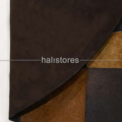 Özel Tasarım Yuvarlak Deri Kahve Patchwork Halı - 5
