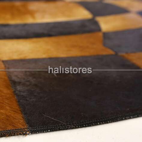 Özel Tasarım Yuvarlak Deri Kahve Patchwork Halı - 4