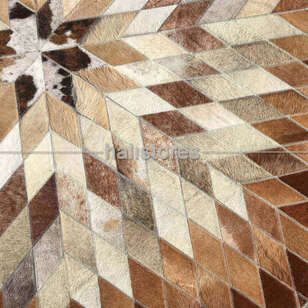 Özel Tasarım Yuvarlak Deri Patchwork Halı Açık Kahve (3)
