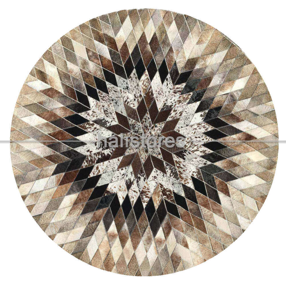 Özel Tasarım Yuvarlak Deri Patchwork Halı