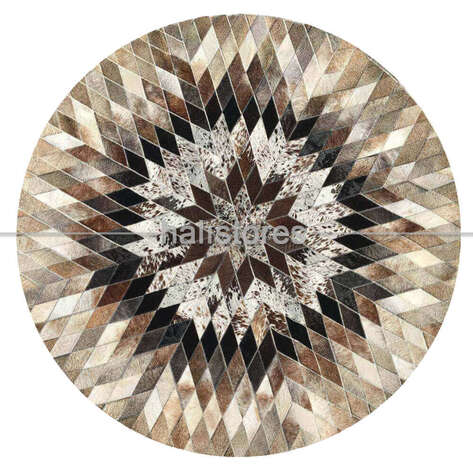 Özel Tasarım Yuvarlak Deri Patchwork Halı - 1