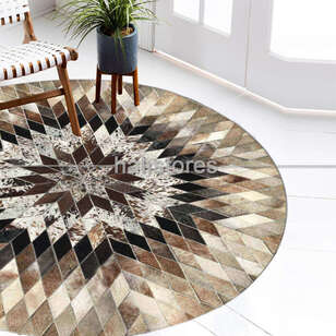Özel Tasarım Yuvarlak Deri Patchwork Halı (2)