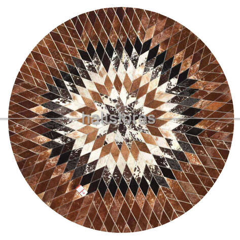 Özel Tasarım Yuvarlak Deri Patchwork Halı Kahve - 1