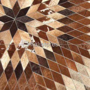 Özel Tasarım Yuvarlak Deri Patchwork Halı Kahve-Krem (3)