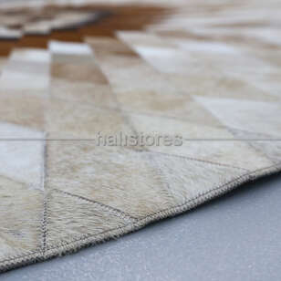 Özel Tasarım Yuvarlak Deri Patchwork Halı Krem-Kahve (4)