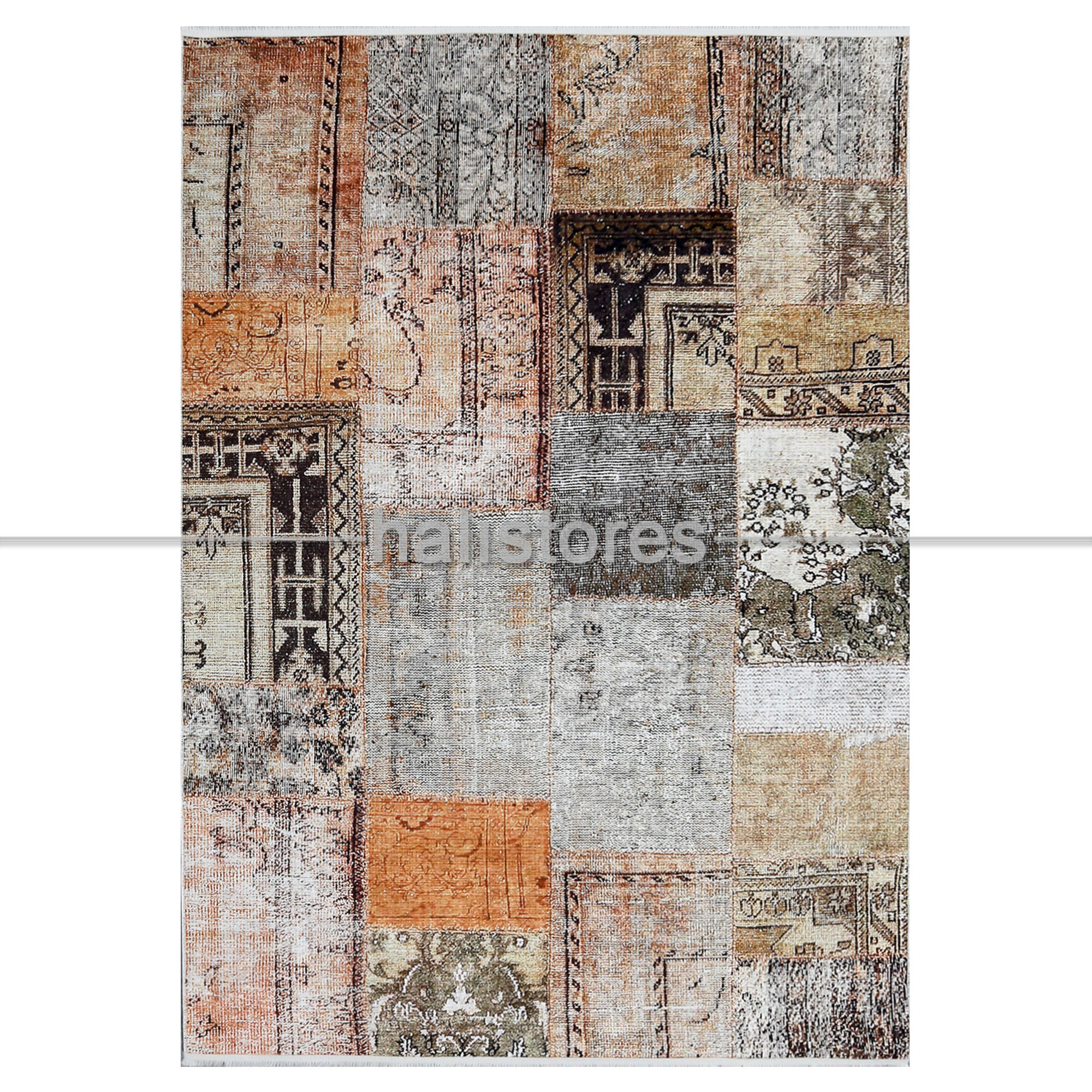 Patchwork Desenli Bej Halı Zen