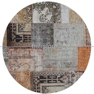 Patchwork Desenli Bej Yuvarlak Halı Zen (1)