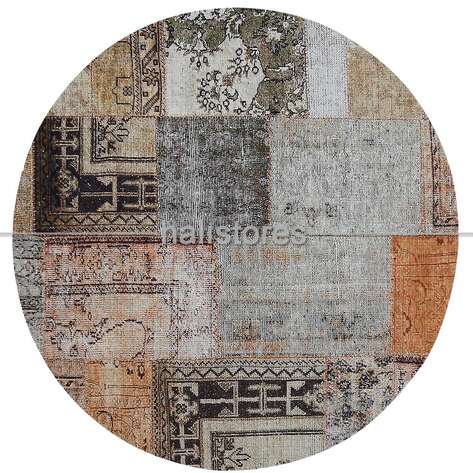 Patchwork Desenli Bej Yuvarlak Halı Zen - 1