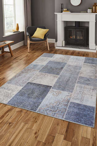 Patchwork Desenli Dokuma Taban Dekoratif Gri Halı HS 83 - 2