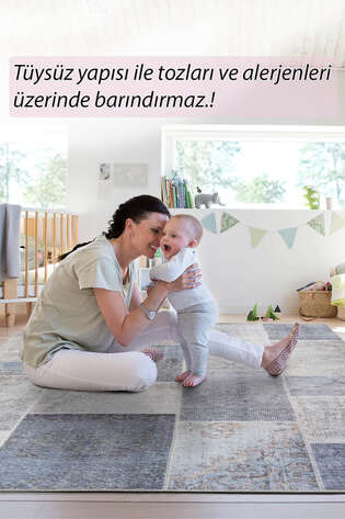 Patchwork Desenli Dokuma Taban Dekoratif Gri Halı HS 83 - 7