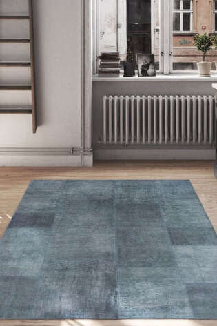 Patchwork Desenli Dokuma Taban Dekoratif Yeşil Halı HS 102 - 2