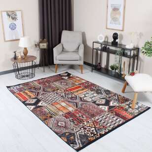 Patchwork Desenli Etnik Yumuşak Dokulu Yıkanabilir Halı Çok Renkli (1)