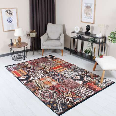 Patchwork Desenli Etnik Yumuşak Dokulu Yıkanabilir Halı Çok Renkli - 1