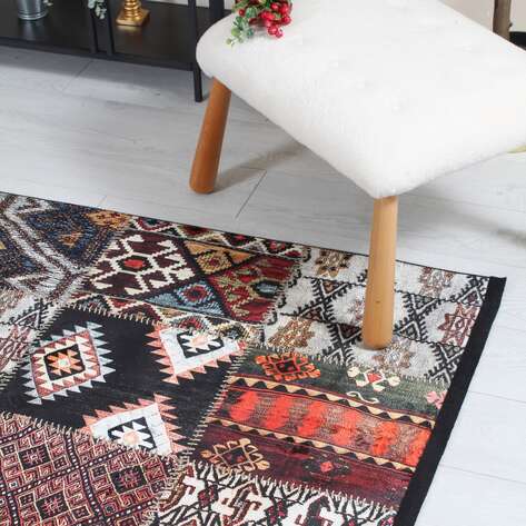 Patchwork Desenli Etnik Yumuşak Dokulu Yıkanabilir Halı Çok Renkli - 3