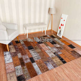 Patchwork El Halısı Kahve (1)