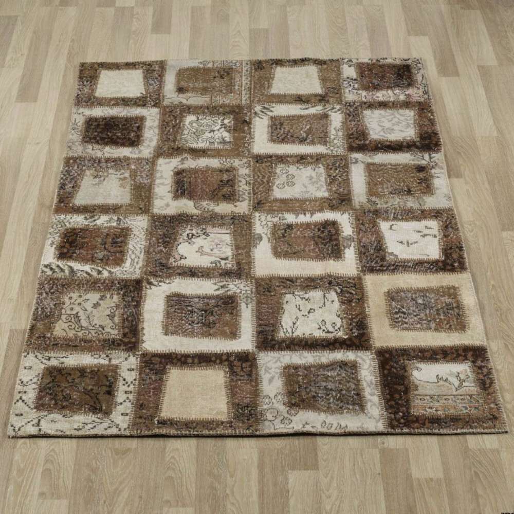 Patchwork El Halısı Kübik Bej-Kahve