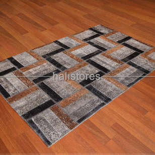 Patchwork El Halısı Stripe Gri Kahve (2)