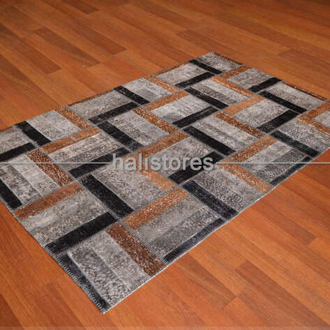 Patchwork El Halısı Stripe Gri Kahve - 2
