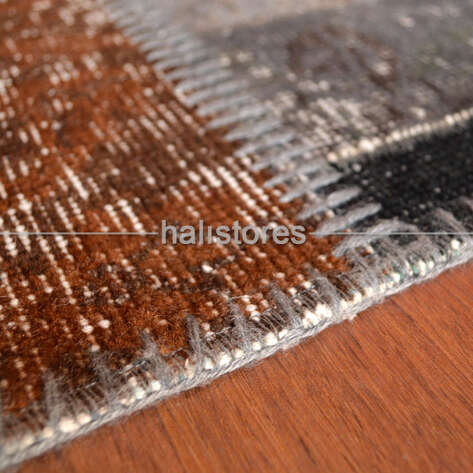 Patchwork El Halısı Stripe Gri Kahve - 5