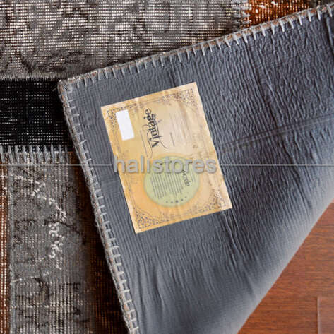 Patchwork El Halısı Stripe Gri Kahve - 6