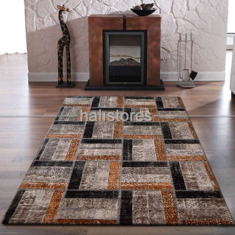 Patchwork El Halısı Stripe Gri Kahve - 1
