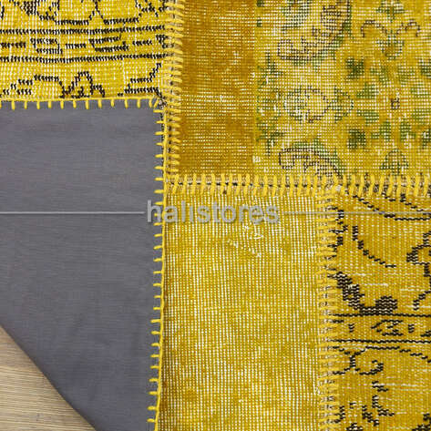 Sarı Yuvarlak Patchwork Halı - 4