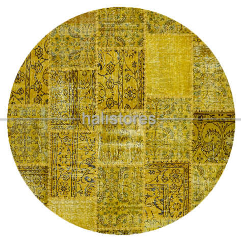 Sarı Yuvarlak Patchwork Halı - 1