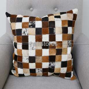 Sığır Derisi Yastık Kılıfı Patchwork Krem Kahve (1)