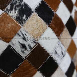 Sığır Derisi Yastık Kılıfı Patchwork Krem Kahve (3)