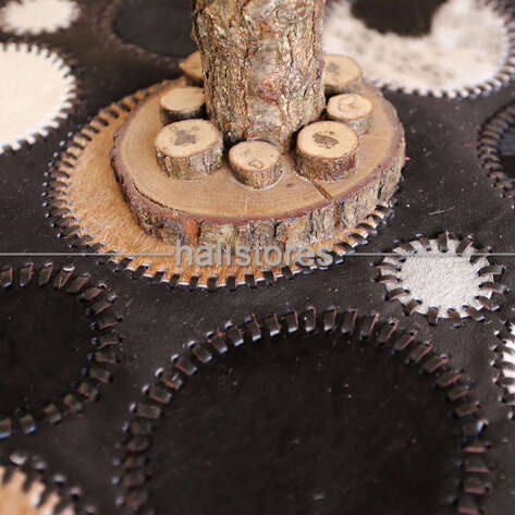 Siyah-Beyaz Deri Patchwork Halı - 3
