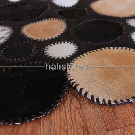 Siyah-Beyaz Deri Patchwork Halı - 4
