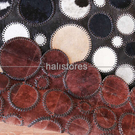 Siyah-Beyaz Deri Patchwork Halı - 6