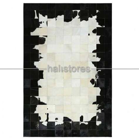 Siyah Çerçeveli Krem Geçişli Deri Patchwork Halı - 2