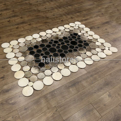 Siyah-Krem Geçişli Deri Patchwork Halı - 1