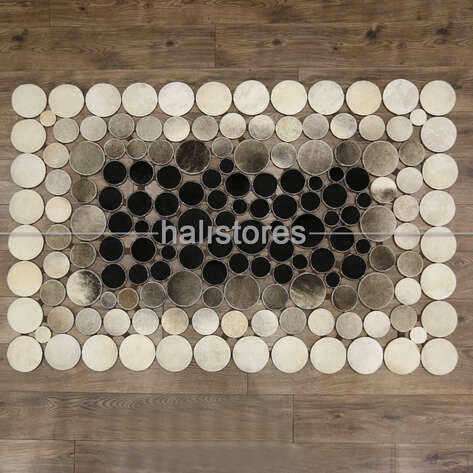 Siyah-Krem Geçişli Deri Patchwork Halı - 2