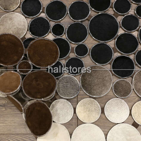 Siyah-Krem Geçişli Deri Patchwork Halı - 4