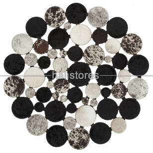 Siyah-Krem Yuvarlak Deri Patchwork Halı (1)