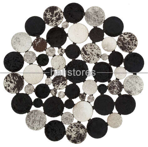 Siyah-Krem Yuvarlak Deri Patchwork Halı - 1