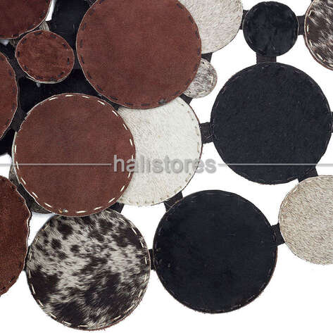 Siyah-Krem Yuvarlak Deri Patchwork Halı - 4