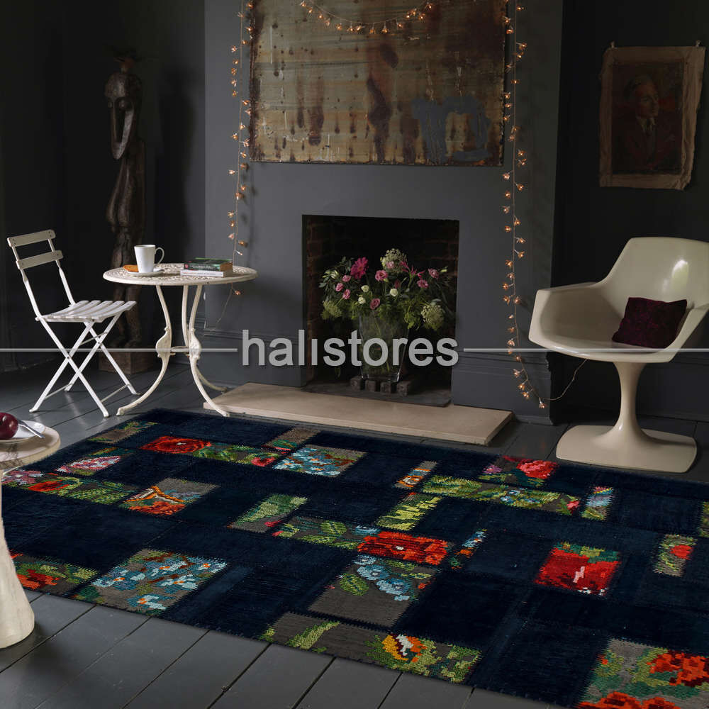 Siyah Patchwork Anadolu Kırkyama Kilim