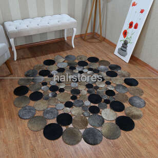 Siyah-Vizon Yuvarlak Deri Patchwork Halı (2)