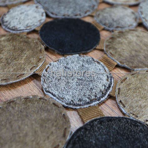 Siyah-Vizon Yuvarlak Deri Patchwork Halı - 3