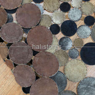 Siyah-Vizon Yuvarlak Deri Patchwork Halı (5)