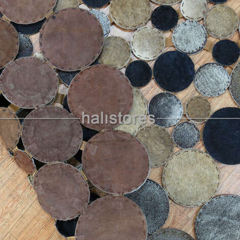 Siyah-Vizon Yuvarlak Deri Patchwork Halı - 5